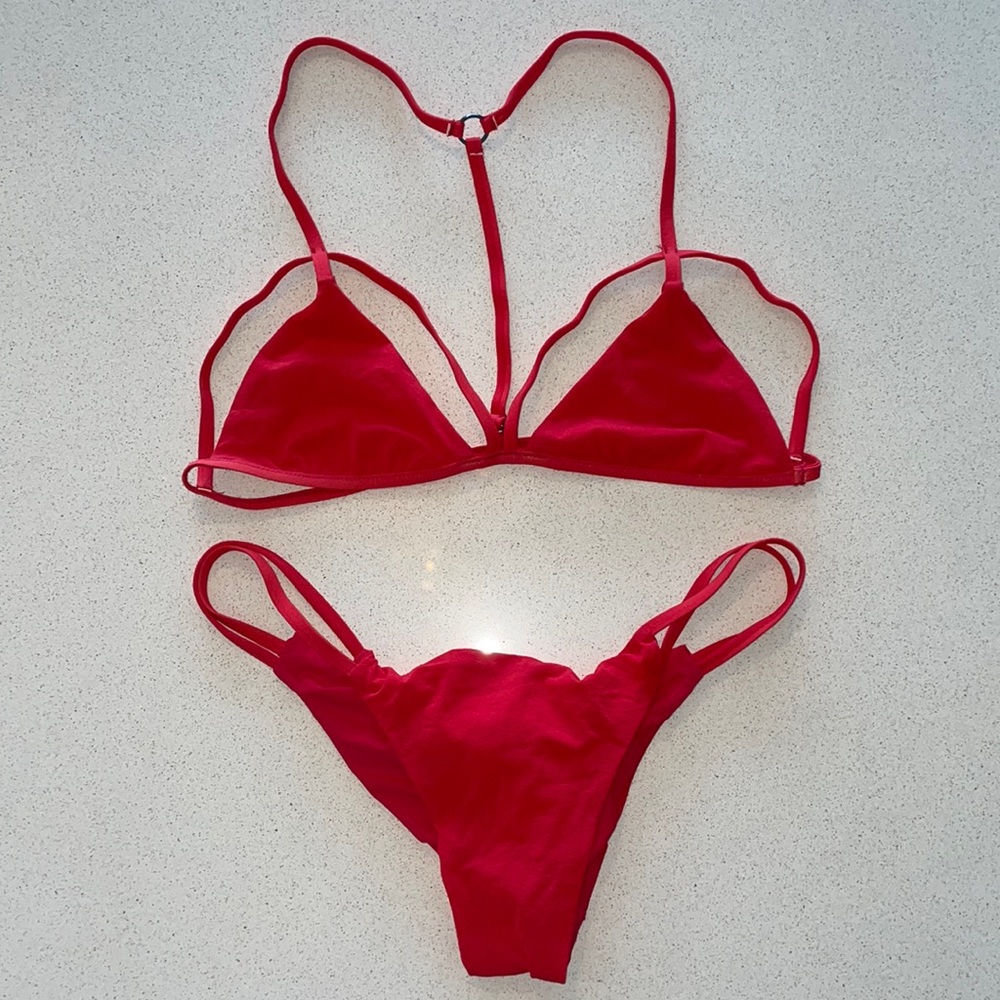 Blue Life Red Scrunch Butt String Bikini Size S